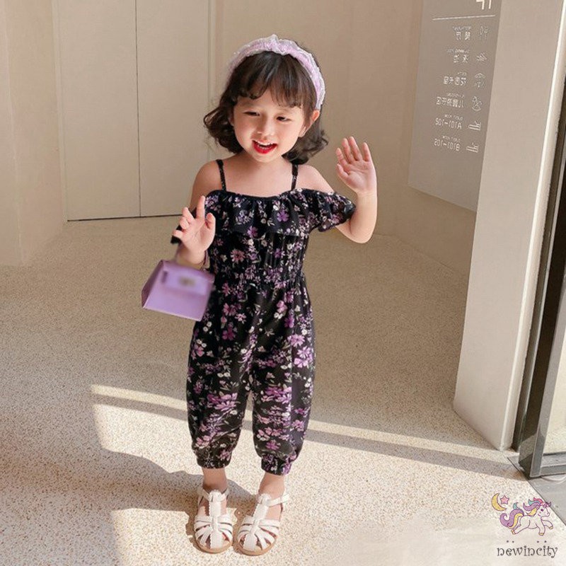 Áo liền quần in họa tiết hoa xinh xắn phong cách Hàn Quốc cho bé gái