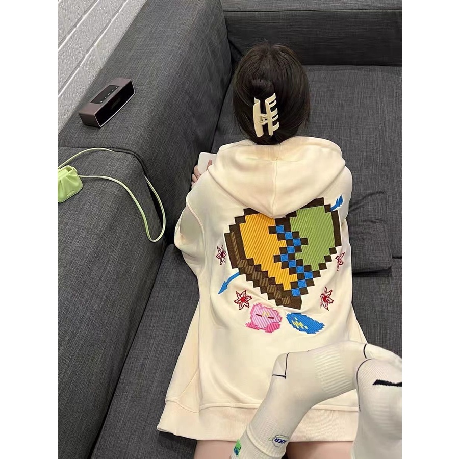 Jiashucheng Áo Nỉ Cao Cấp Dáng Rộng In Họa Tiết Hoạt Hình Phong Cách Hàn Quốc Dễ Phối Đồ Thời Trang Mùa Thu Cho Cặp Đôi