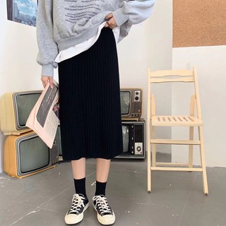 [Ảnh thật] Chân váy len ulzzang xẻ giữa