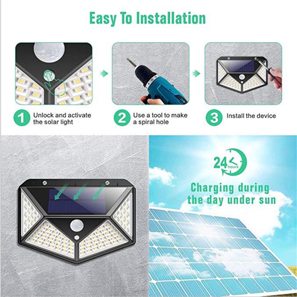 Đèn Năng Lượng Mặt Trời Cảm Biến Hồng Ngoại Với 100 Mắt Led Siêu Sáng