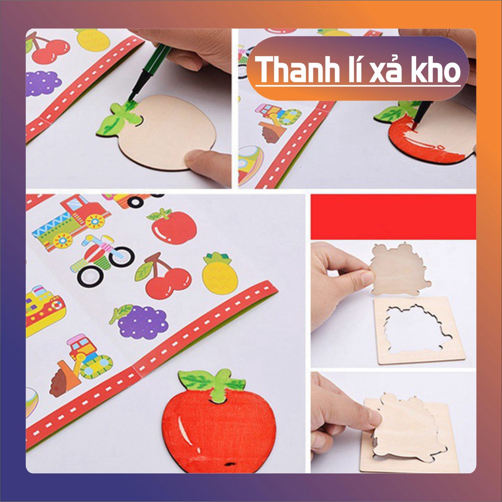 [FREE SHIP] Bộ khuôn vẽ tranh và tô màu bằng gỗ cho bé yêu [FREE SHIP]