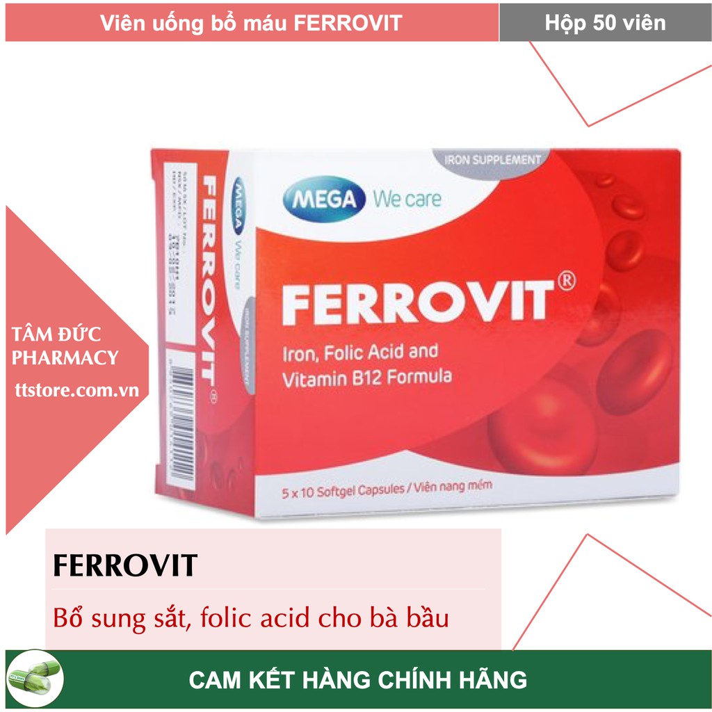 Viên Bổ Sung Sắt FERROVIT Hộp 50 viên Dùng cho Phụ nữ có thai, người thiếu máu cho thiếu sắt