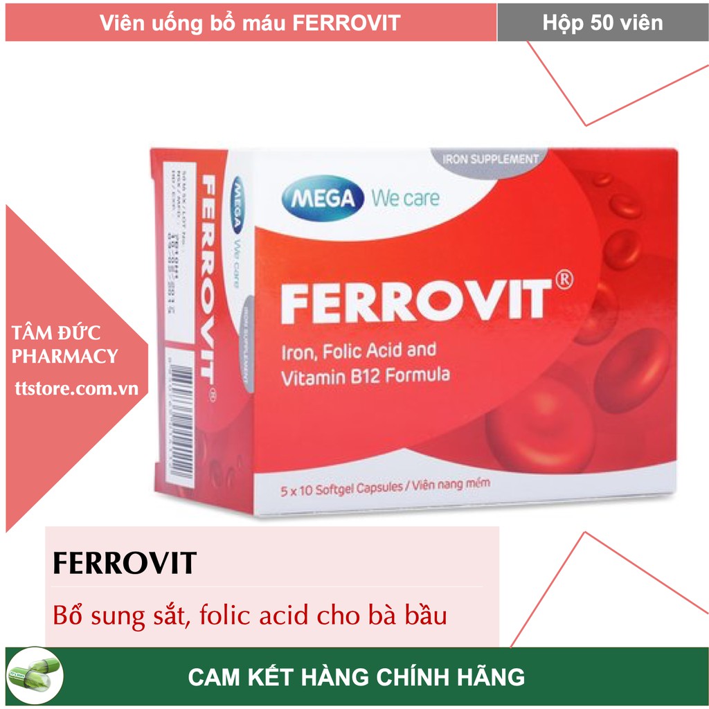 Viên Bổ Sung Sắt FERROVIT Hộp 50 viên Dùng cho Phụ nữ có thai, người thiếu máu cho thiếu sắt [ferovit]