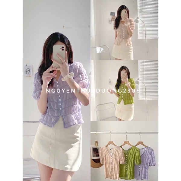 [HÀNG SẴN]ÁO THUN CÚC DỌC LI NHÚN CỔ V 3002 SIÊU XINH