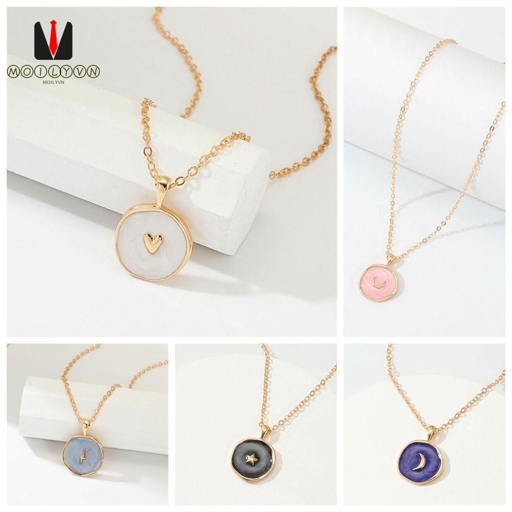 Vòng cổ mặt tròn họa tiết ngôi sao mặt trăng thời trang cho nữ