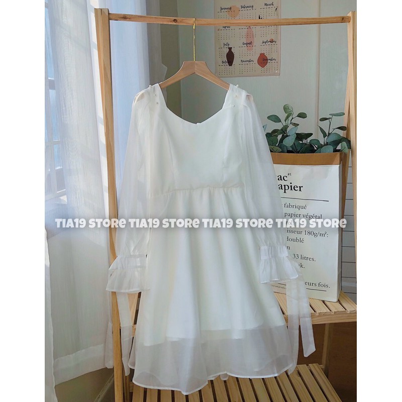 Váy trắng khuy ngọc dài tay . Đầm trắng voan ngọc SP000166 ( ẢNH THẬT)