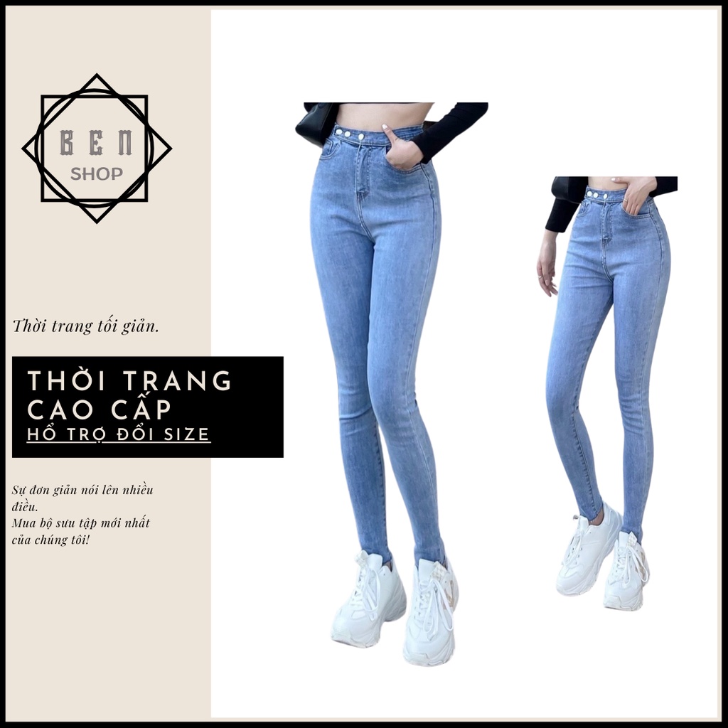 Hình Thật Quần Jean Nữ Skinny 3 nút Lưng Siêu Cao Jeans Màu Xanh Nhạt Đủ Size ( S M L)