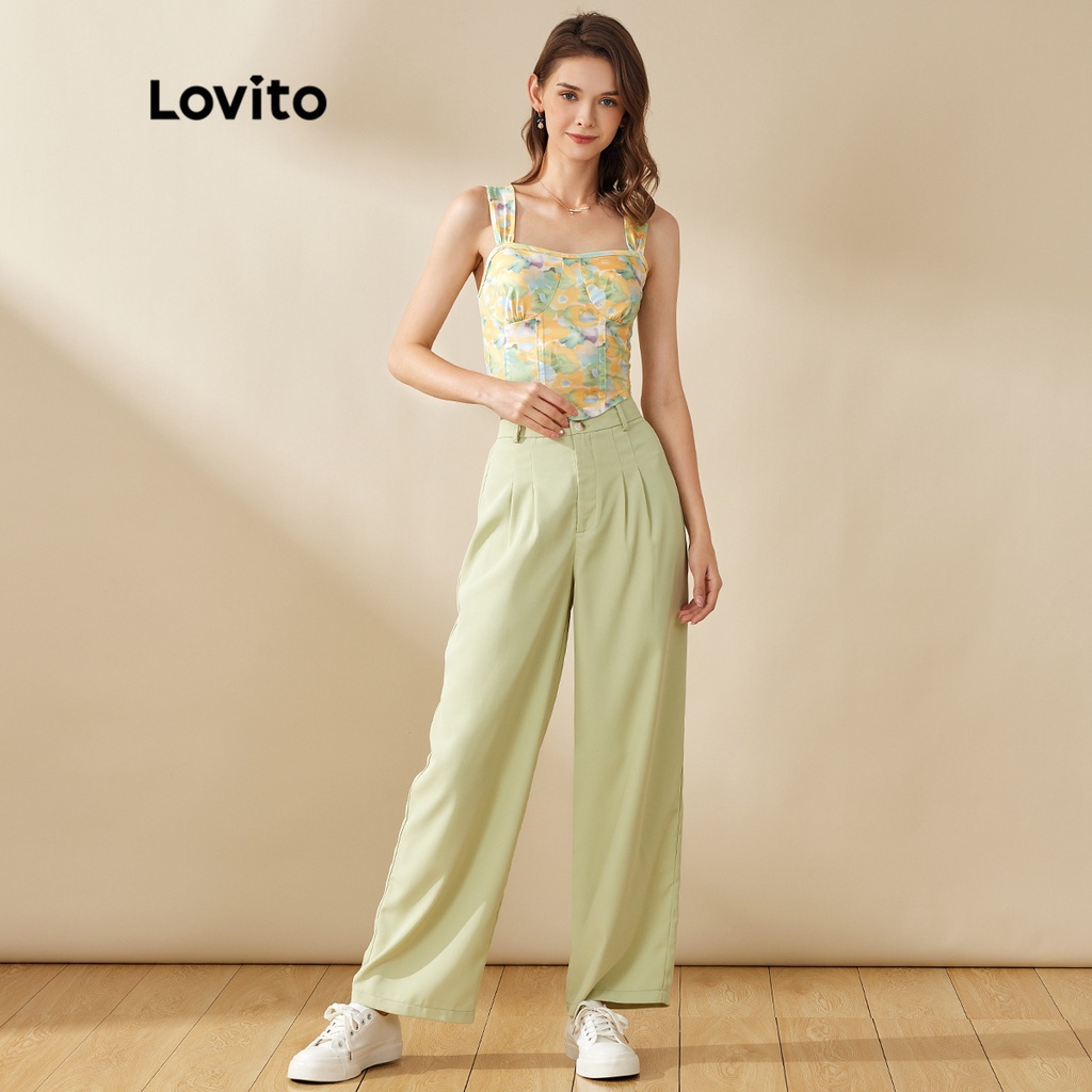 Lovito Áo Cổ Vuông In Hoa Giản Dị L20D1045 (Màu Xanh Lá Nhạt)