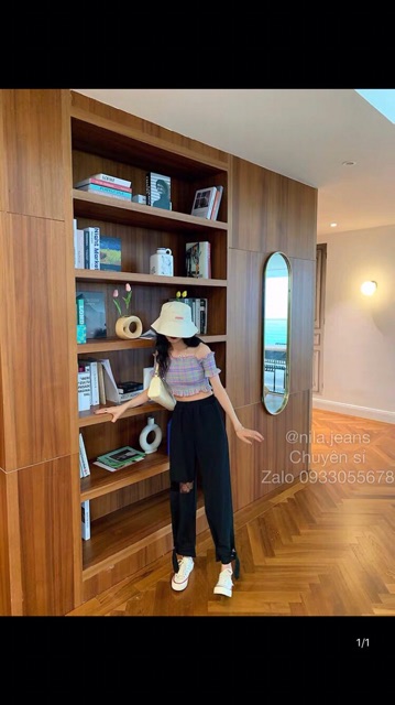 Quần baggy vải phối ren dây thắt chân cực trendy