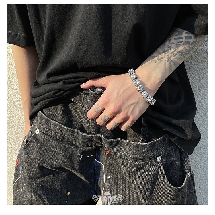 Vòng Tay Đính Đá Kim Cương Toàn Bộ Màu Kẹo Đường Phố hip hop Đường Phố Âu Mỹ Cá Tính Thời Trang Cho Nam Và Nữ