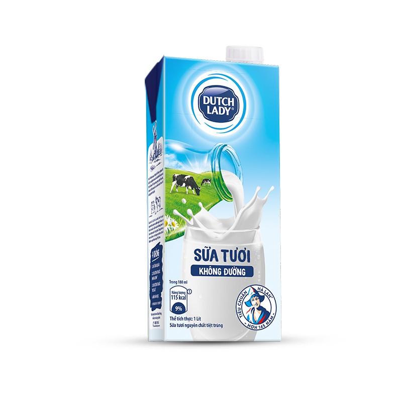 Hộp Sữa Tươi Tiệt Trùng Dutch Lady Cô Gái Hà Lan Không Đường 965ml