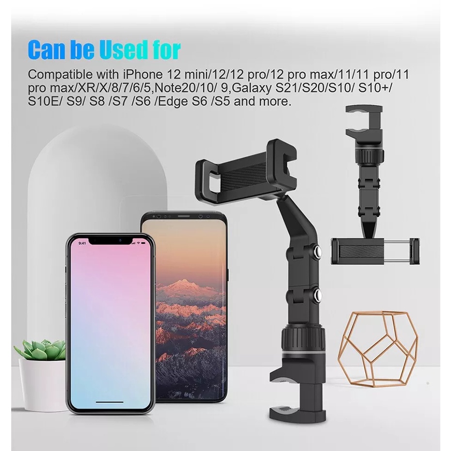 Kẹp điện thoại ô tô, Giá treo điện thoại gương chiếu hậu xoay 360, kẹp ghế sau ô tô, kính chiếu hậu, giá sách, lưng ghế
