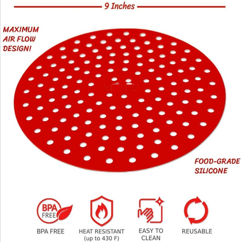 Tấm lót nồi chiên không dầu 7.5/8.5 Inch 8/9 Inch bằng silicon chống dính có thể tái sử dụng tiện lợi