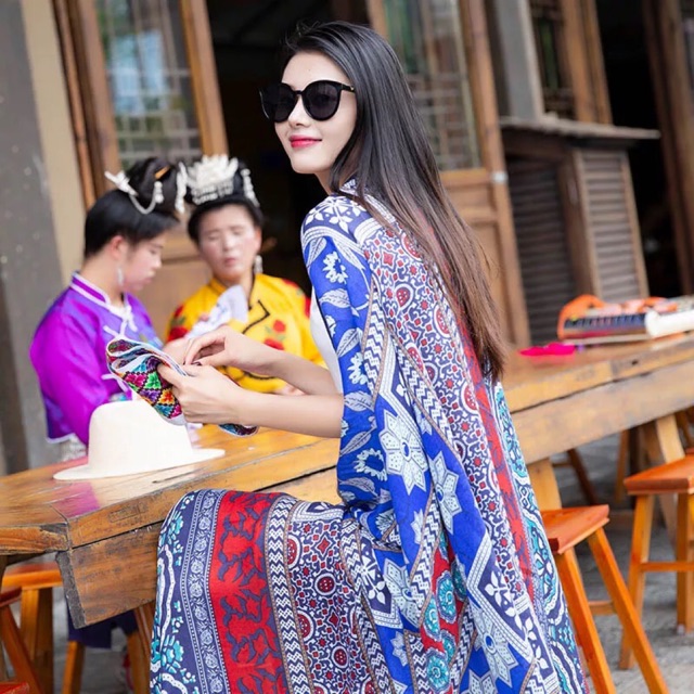 Khăn choàng du lịch biển khăn choàng boho in hoạ tiết thổ cẩm