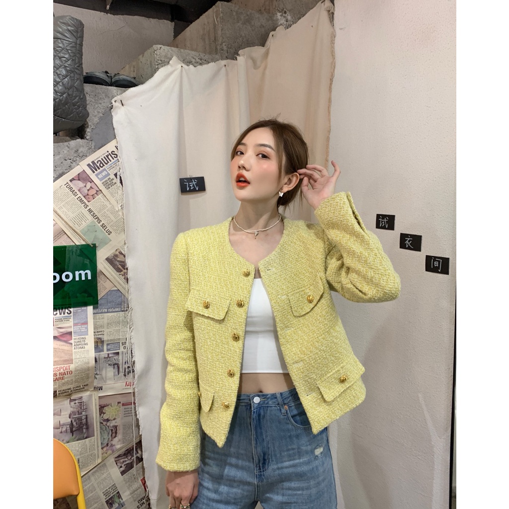 Áo dạ tweed dáng ngắn nữ Hàn Quốc ADN005