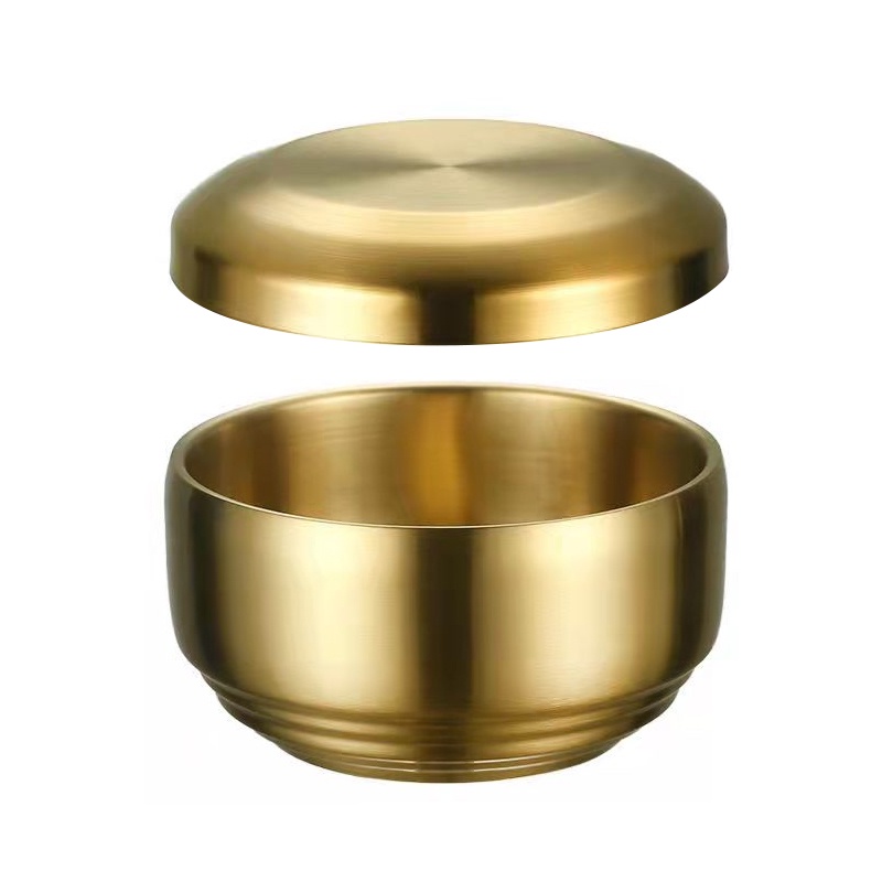 Sma korean style rice bowl 304 stainless steel bowl golden frosted bowl with lid double-layer anti-scalding anti-drop gia đình trẻ em nấu cơm