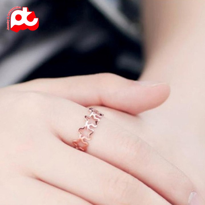 Nhẫn titan nữ ngôi sao 5 cánh cách điệu cao cấp thép không gỉ titanium