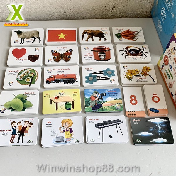 Bộ thẻ học thông minh 16 chủ đề 416 thẻ Chủ Đề Song Ngữ Anh-Việt Flashcards đồ dùng dạy học cho bé học từ vựng- Asam