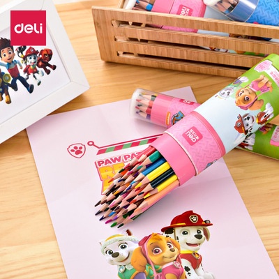 Bút chì màu dạng cốc Deli hoạ tiết chó cứu hộ - gỗ khô tự nhiên an toàn - 12 màu - 68103