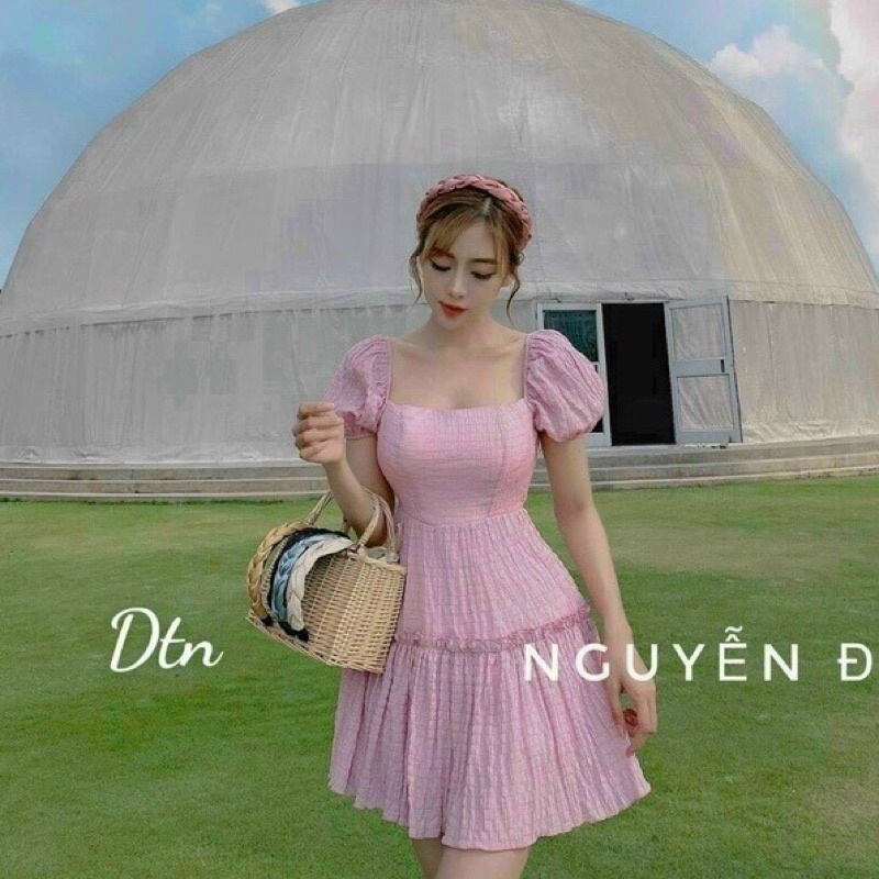 Đầm Xốp Tay Phồng tùng xòe nhún tầng sang chảnh đi chơi dự tiệc
