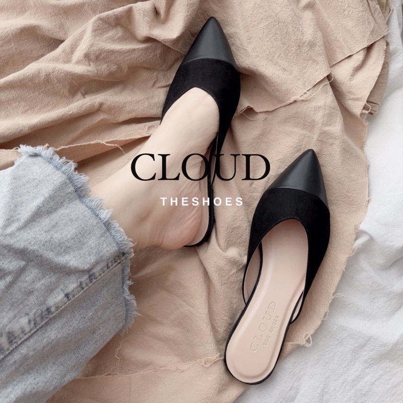 Giày sục bệt nữ bít mũi nhọn phối màu họa tiết sọc xích mũi – Cloud The Shoes