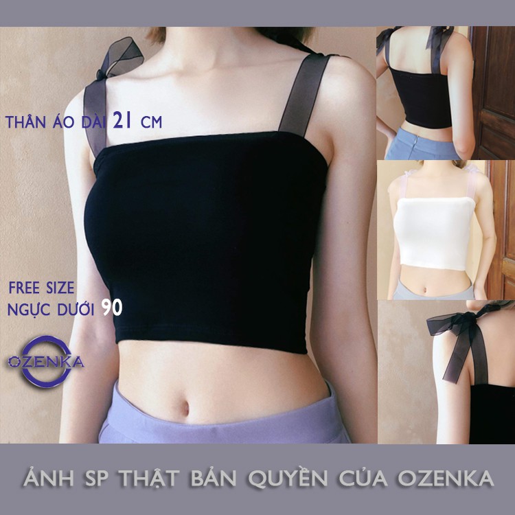 Áo croptop trên phối dây voan , áo hai dây kiểu thắt nơ ruy băng thun gân mịn mát hai dây điều chỉnh được OZENKA 155 | BigBuy360 - bigbuy360.vn