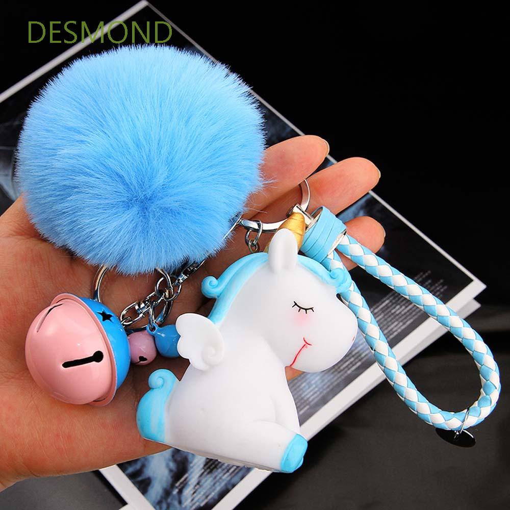 Móc Khóa Hình Ngựa Một Sừng Phối Bóng Lông Nhiều Màu Thời Trang