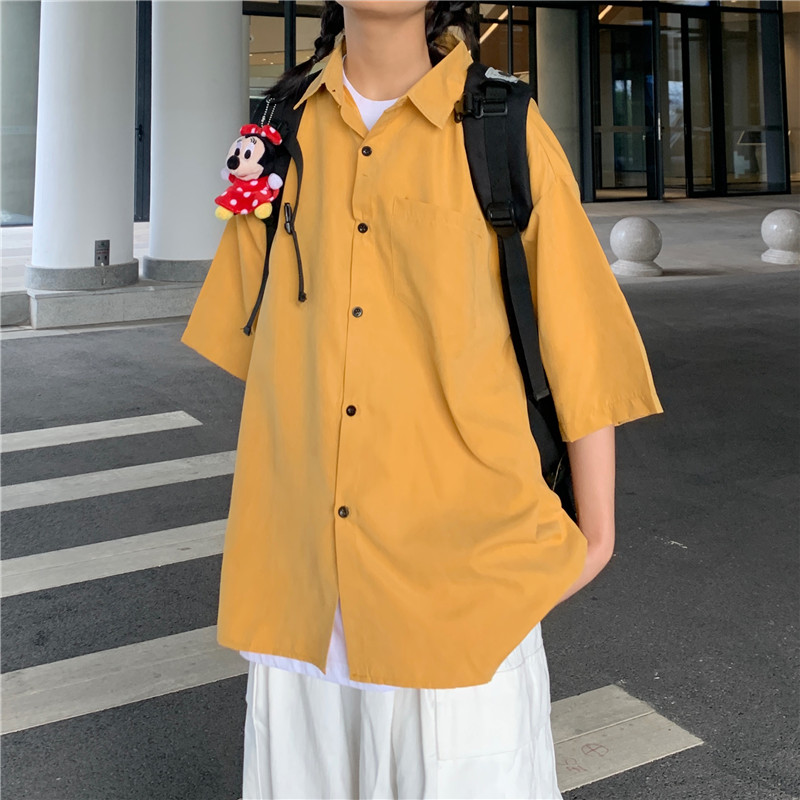 Áo Sơ Mi Tay Lửng Dáng Rộng Màu Sắc Đơn Giản Dễ Phối Đồ 19608