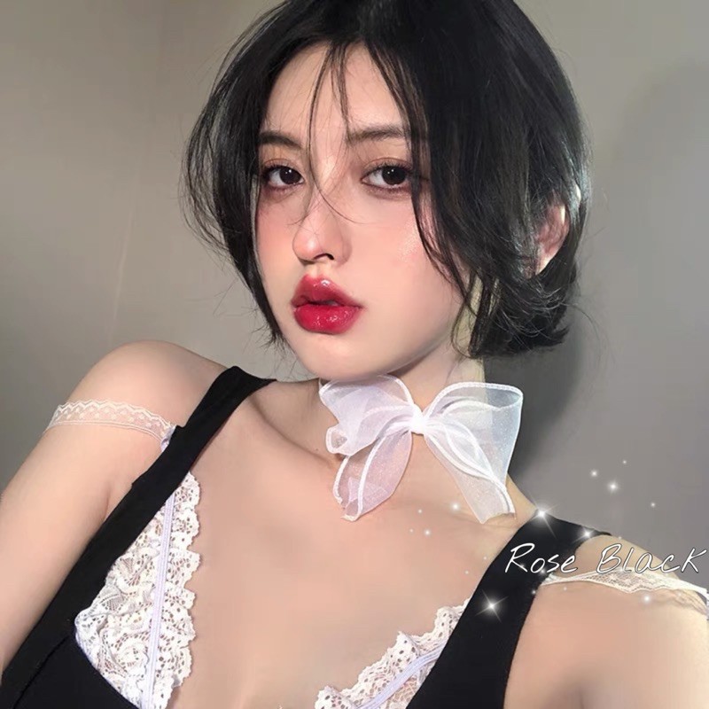 (có đen và đỏ đô ) Vòng cổ Choker nhung phối nơ ren voan trắng phong cách lolita, đen phong các gothic mã YG-55