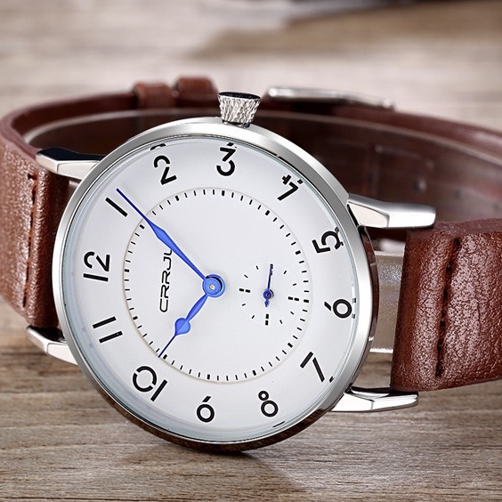 Đồng hồ thạch anh CRRJU 2112 thời dây da đơn giản chống thấm nước cho nam