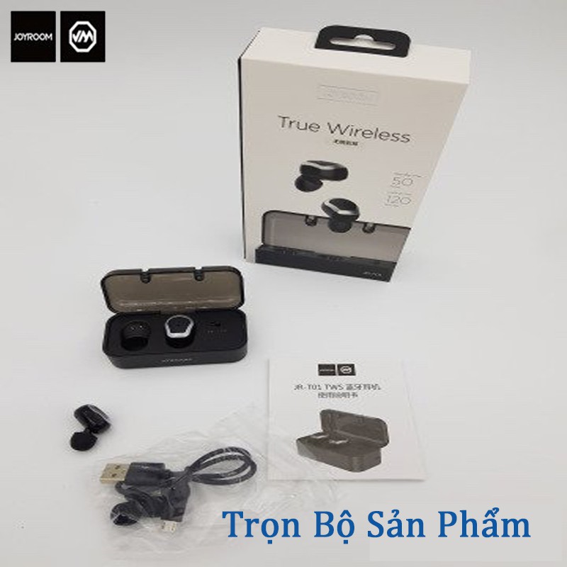 TAI NGHE BLUETOOTH  KHÔNG DÂY JOYROOM JR T01 DÒNG TAI NGHE KHÔNG DÂY CÓ 2 TAI ĐỐC SẠC KÈM DUNG LƯỢNG PIN