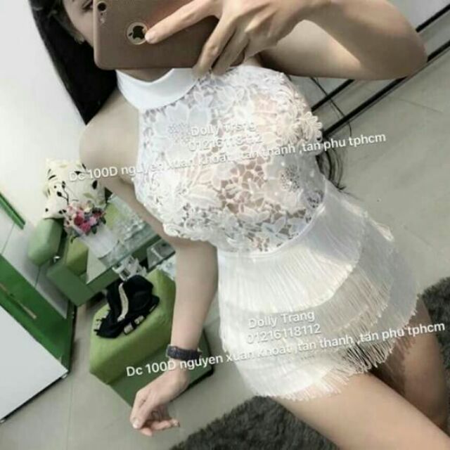 Jump cổ yếm ren tua rua