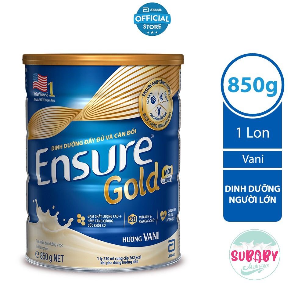 Sữa bột Abbott Ensure gold hương Vani 850g [Date 12/2022] _Subaby