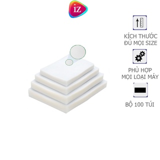 Bộ 100 túi hút chân không một mặt nhám đầy đủ kích thước giúp bạn bảo quản thực phẩm tuyệt đối.