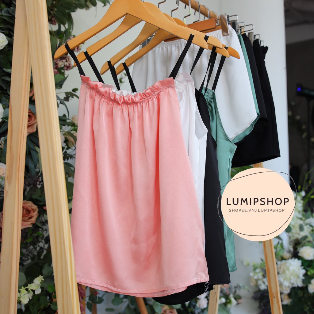 Áo 2 dây nữ mặc nhà chất vải lụa satin sexy thoáng mát thấm hút mồ hôi AL120 | BigBuy360 - bigbuy360.vn