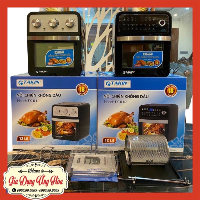 Nồi chiên không dầu 12L TAKIN, Dung Tích Siêu Lớn, Công Nghệ Quay 360 Độ