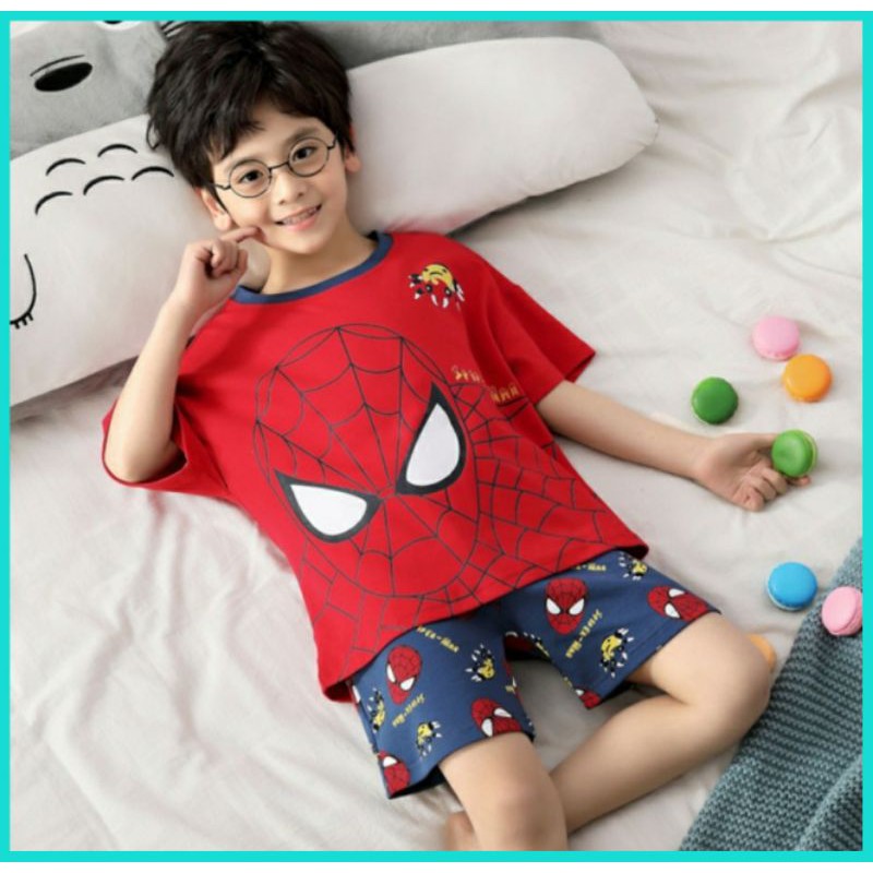 Bộ thun cotton siêu nhân nhện Spider Man bé trai (12-40 kg) [Hàng loại 1, không xù lông, không bong hình]