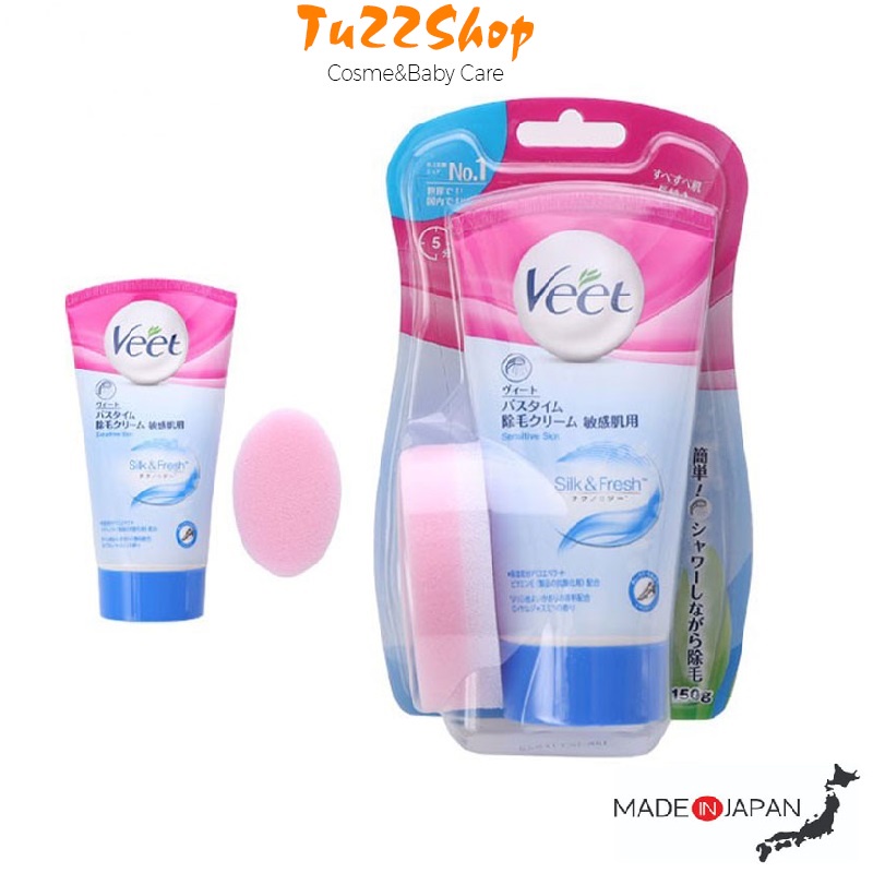 Kem tẩy lông Veet 150g tặng kèm bông hàng Nhật nội địa tẩy lông toàn thân