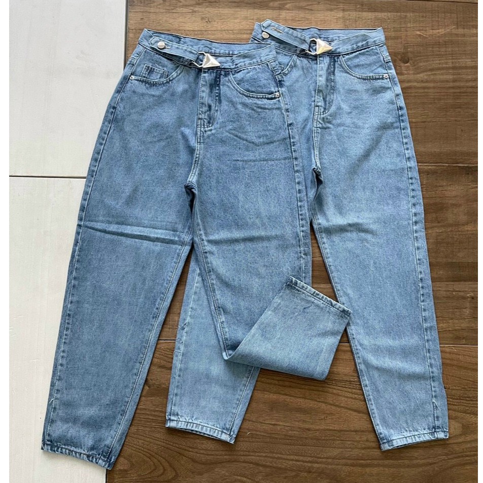 Quần baggy jean trơn cạp cao quảng châu- Quần bò baggy nữ cao cấp kèm video ảnh thật BG03