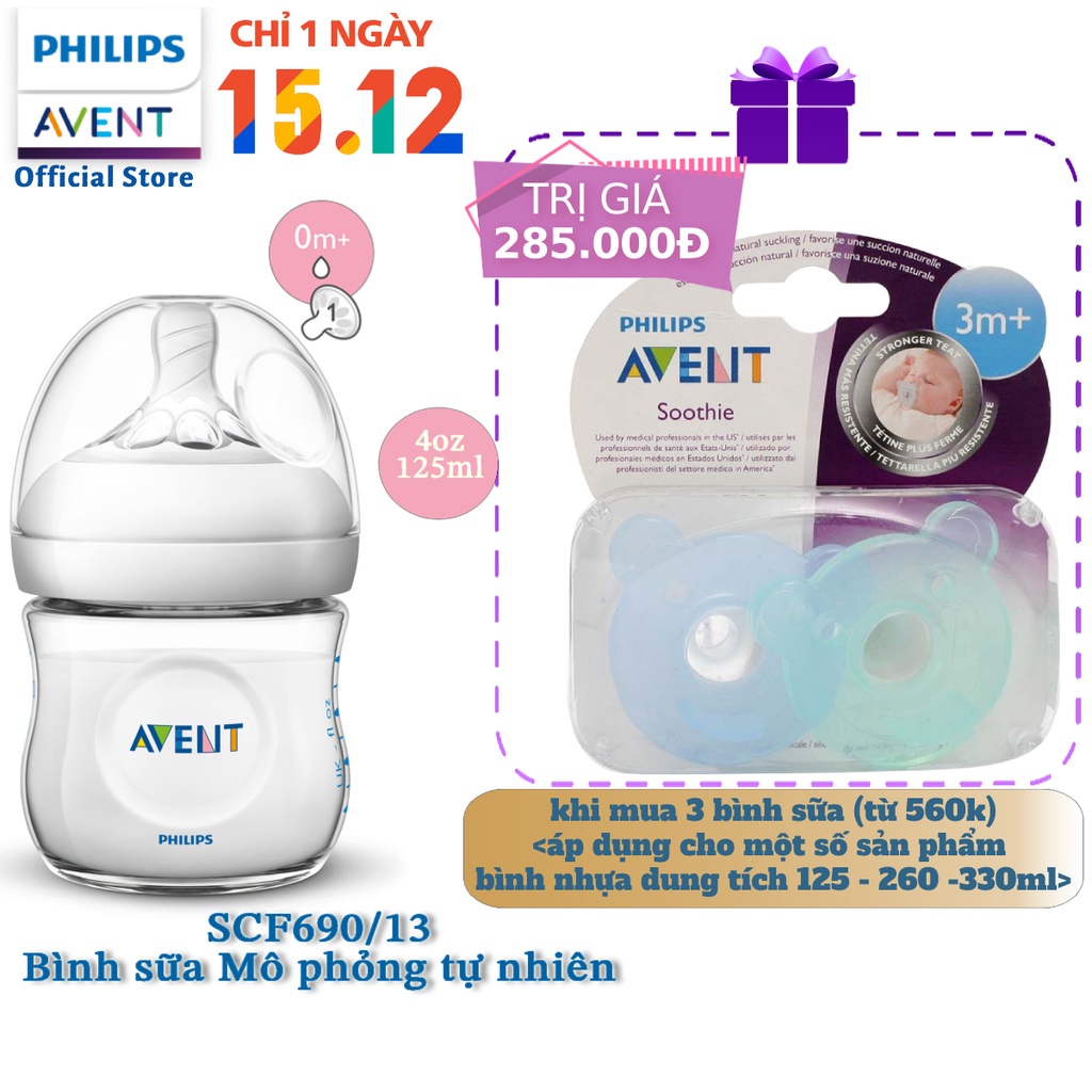 Philips Avent bình sữa mô phỏng tự nhiên 125ml cho bé từ 0 tháng SCF690/13