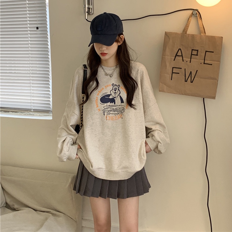 Áo Sweater Tay Dài In Họa Tiết Xinh Xắn Kiểu Hàn Quốc Cho Nữ | BigBuy360 - bigbuy360.vn
