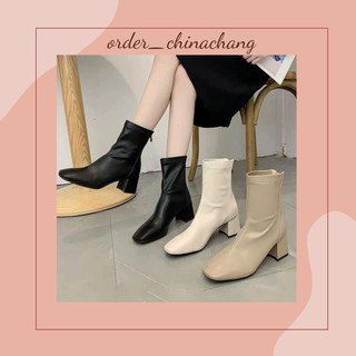 Bốt nữ cổ ngắn da pu gót 5cm đế trụ