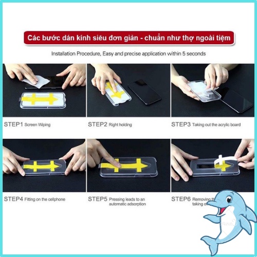 Kính cường lực tự dán blue arrow cho iphone , viền đen siêu mỏng, tĩnh điện chống bám bụi khi dán - Dolphin Case