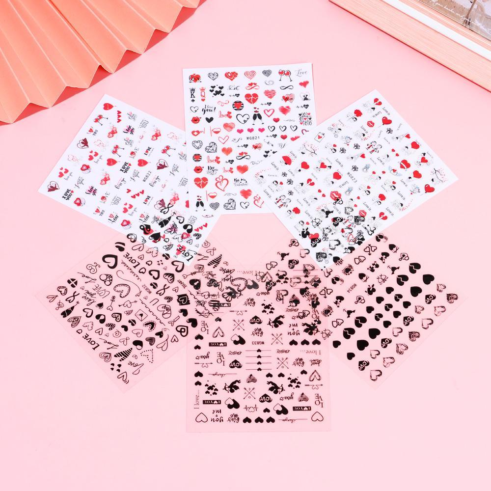 .Miếng Dán Trang Trí Móng Tay Tự Dính Họa Tiết Trái Tim Lãng Mạn