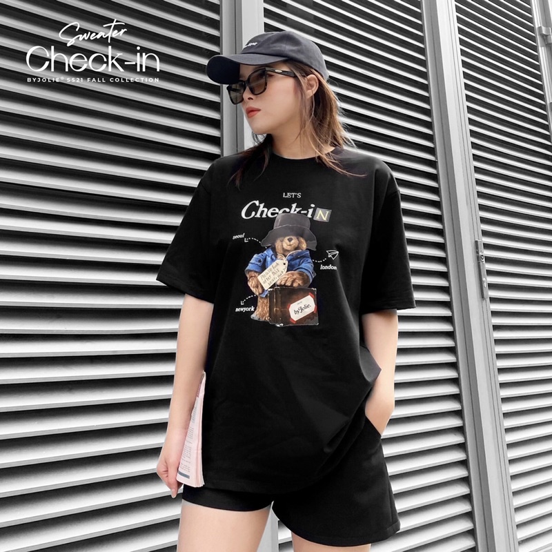 Áo phông unisex Checkin form suông rộng thun cotton