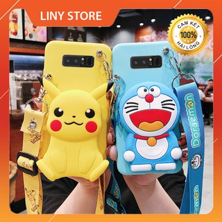 Ốp điện thoại kèm Ví hình Doremon, Pikachu, Hello Kitty cao cấp cho Samsung - Tặng kèm dây đeo cổ