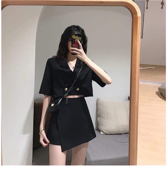 Set Áo Croptop Cổ Vest Mix Chân Váy - SE728 | BigBuy360 - bigbuy360.vn
