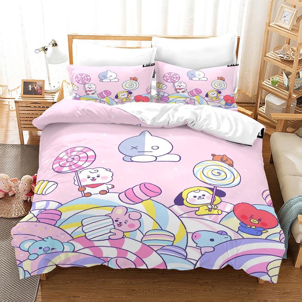 Bangtan Name BT21 BTS Bedding Set Single Twin Three Piece Set Bedroom Fan Gift