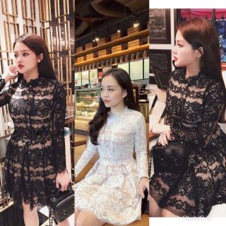 Đầm ren tay dài 2 lớp dày dặn