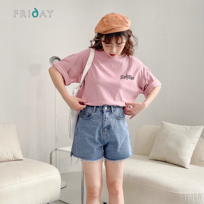 Quần short đùi jeans cạp cao ống rộng Friday 2BD1306O MJ tua rua